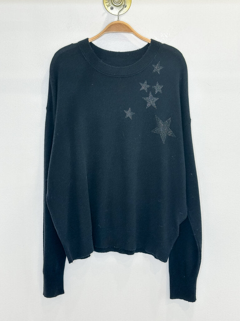 Wool-Cashmere Crewneck Sweater with Rhinestone Stars