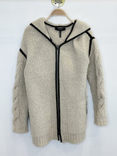 Load image into Gallery viewer, Cable Knit Wool-Alpaca Zip Front Hooded Sweater with Leather Trim
