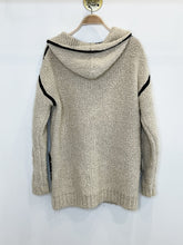 Load image into Gallery viewer, Cable Knit Wool-Alpaca Zip Front Hooded Sweater with Leather Trim
