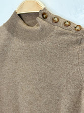 Load image into Gallery viewer, Merino Wool Mock Neck Sweater with Shoulder Buttons

