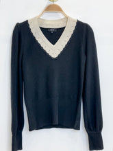 Load image into Gallery viewer, Wool Color Block V-Neck Sweater with Pointelle Details
