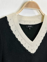 Load image into Gallery viewer, Wool Color Block V-Neck Sweater with Pointelle Details

