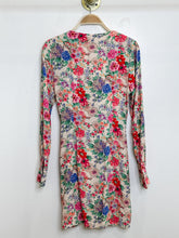 Load image into Gallery viewer, Floral Long Sleeve Button Up Mini Dress with Tie Neckline
