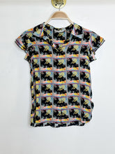 Load image into Gallery viewer, Diva Print Silk Short Ruffle Sleeve Button Up Blouse
