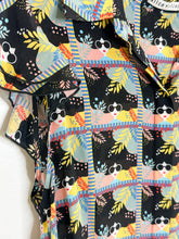 Load image into Gallery viewer, Diva Print Silk Short Ruffle Sleeve Button Up Blouse
