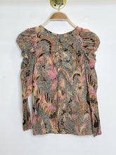 Load image into Gallery viewer, Floral Silk-Cotton Blend Micro Pleated Long Sleeve Blouse with Metallic Gold Threads
