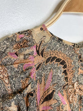 Load image into Gallery viewer, Floral Silk-Cotton Blend Micro Pleated Long Sleeve Blouse with Metallic Gold Threads
