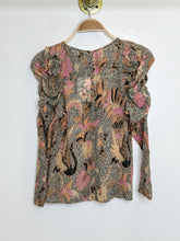 Load image into Gallery viewer, Floral Silk-Cotton Blend Micro Pleated Long Sleeve Blouse with Metallic Gold Threads
