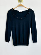 Load image into Gallery viewer, Wool Blend 3/4 Sleeve Knit Scoop Neck Top with Embellished Collar
