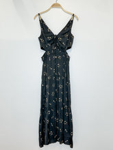 Load image into Gallery viewer, Strappy Silky Midi Dress with Floral Sequin Embellishments and Side Cutouts
