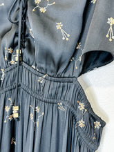 Load image into Gallery viewer, Strappy Silky Midi Dress with Floral Sequin Embellishments and Side Cutouts
