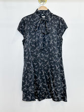 Load image into Gallery viewer, Floral Silk Cap Sleeve Tiered Mini Dress with Pussy Bow
