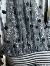 Load image into Gallery viewer, Sequin + Polka Dot Mesh Long Sleeve Mini Dress with Shoulder Pads
