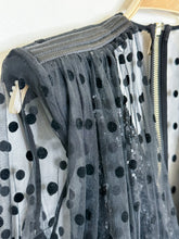 Load image into Gallery viewer, Sequin + Polka Dot Mesh Long Sleeve Mini Dress with Shoulder Pads

