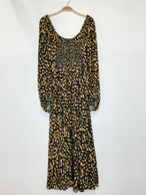 Load image into Gallery viewer, Wheat Print Long Sleeve Maxi Dress with Shirred Bodice + High Slit
