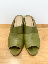 Load image into Gallery viewer, Vegetable-Tanned Leather Eloise Peep Toe Mules with Triangular Heel (orig. $326)
