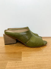 Load image into Gallery viewer, Vegetable-Tanned Leather Eloise Peep Toe Mules with Triangular Heel (orig. $326)
