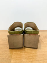 Load image into Gallery viewer, Vegetable-Tanned Leather Eloise Peep Toe Mules with Triangular Heel (orig. $326)
