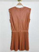 Load image into Gallery viewer, Sleeveless Vegan Leather Drop Waist Pleated Midi Dress (NWT, orig. $145)
