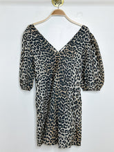 Load image into Gallery viewer, Leopard Print V-Neck Mini Dress with Short Puff Sleeves
