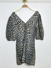 Load image into Gallery viewer, Leopard Print V-Neck Mini Dress with Short Puff Sleeves
