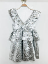 Load image into Gallery viewer, Metallic Jacquard Tiered Sleeveless Mini Dress with Ruffled Trim
