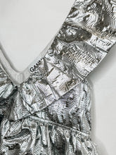 Load image into Gallery viewer, Metallic Jacquard Tiered Sleeveless Mini Dress with Ruffled Trim
