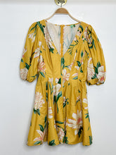 Load image into Gallery viewer, Chrysanthemum Puff Sleeve V-Neck Midi Dress with Corset Details
