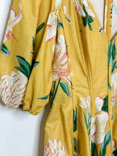 Load image into Gallery viewer, Chrysanthemum Puff Sleeve V-Neck Midi Dress with Corset Details
