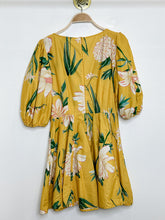 Load image into Gallery viewer, Chrysanthemum Puff Sleeve V-Neck Midi Dress with Corset Details
