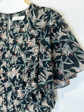 Load image into Gallery viewer, Dark Floral Cotton Iris Short Sleeve Midi Dress
