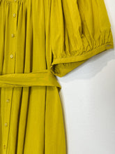 Load image into Gallery viewer, Organic Cotton Blend Button Front Puff Sleeve Dress with Tie Belt
