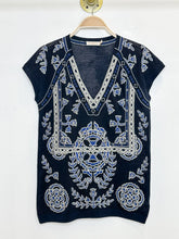 Load image into Gallery viewer, Cotton Cap Sleeve V-Neck Sweater with Floral Embroidery

