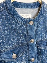 Load image into Gallery viewer, Cora Distressed Collarless Denim Jacket (orig. $398)
