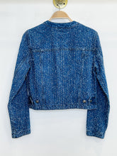 Load image into Gallery viewer, Cora Distressed Collarless Denim Jacket (orig. $398)
