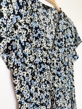 Load image into Gallery viewer, Floral Short Sleeve Half Button Midi Dress with Drawstring Waist
