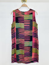 Load image into Gallery viewer, Multi Patchwork Print Sleeveless Shift Dress with Draped Open Back
