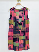 Load image into Gallery viewer, Multi Patchwork Print Sleeveless Shift Dress with Draped Open Back
