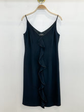 Load image into Gallery viewer, Silk Spaghetti Strap Sheath Dress with Front Ruffle + Beaded Neckline
