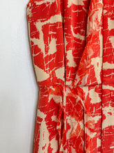 Load image into Gallery viewer, Silk Abstract Print Cap Sleeve Midi Shirt Dress with Raw-Edge Ruffles
