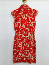 Load image into Gallery viewer, Silk Abstract Print Cap Sleeve Midi Shirt Dress with Raw-Edge Ruffles
