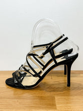 Load image into Gallery viewer, Strappy Black Satin Stiletto Sandals
