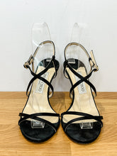 Load image into Gallery viewer, Strappy Black Satin Stiletto Sandals
