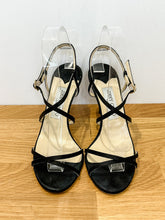 Load image into Gallery viewer, Strappy Black Satin Stiletto Sandals
