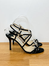 Load image into Gallery viewer, Strappy Black Satin Stiletto Sandals
