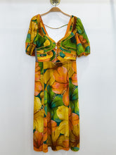 Load image into Gallery viewer, Linen Blend Floral Short Sleeve Cutout Midi Dress (NWT, orig. $248)
