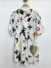 Load image into Gallery viewer, Botanical Print Linen Puff Sleeve Knee-Length Dress (orig. ~$300)
