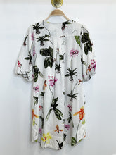 Load image into Gallery viewer, Botanical Print Linen Puff Sleeve Knee-Length Dress (orig. ~$300)
