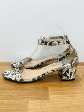 Load image into Gallery viewer, Snake Print Low Block Heel Ankle Strap Sandals
