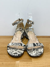 Load image into Gallery viewer, Snake Print Low Block Heel Ankle Strap Sandals
